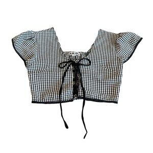 I.AM.GIA Black and White Gingham Lace-Up Crop Top